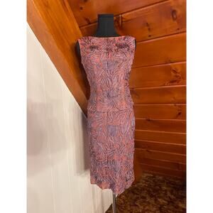 Vintage 60s Pink and Purple Lace Embroidered Ribbon Floral Sheath Dress Set XS